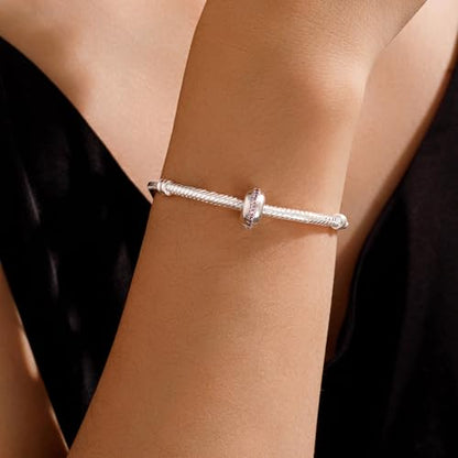 KEQ Clip Spacer Charm for Bracelet 925 Silver Pave Cubic Zirconia Clip Lock Stopper Bead Spacer For Women Bracelets Stopper Birthday Gifts European Openable Beads 2pcs - color: Silver CZ
