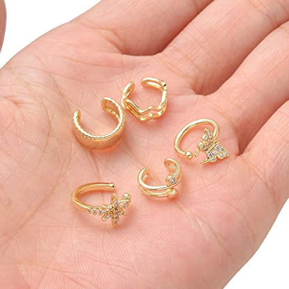 Tornito 17Pcs Ear Cuffs Chain Earrings Snake Butterfly Leaf Non Piercing Clip on Earring Fake Helix Cartilage Earrings Ear Clip Jewelry Silver Gold Tone - color: B:Gold Tone