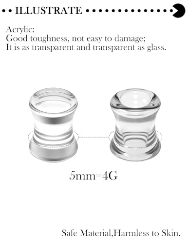 6G-30mm Acrylic Gauges for Ear Solid and Hollow Tunnel Plugs Stretcher lightweight Plugs Clear Double Flared Flesh Tunnels Earrings for Women Men - color: Clear:4G = 5mm
