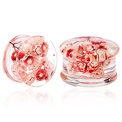 Jewseen 2Pcs Flower Ear Gauges 2g to 1'' Organic Real Flower Resin Plugs - color: 9/16''=14mm