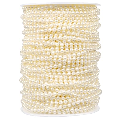 177FT Pearl Beads Garland 4mm Pearl Beads String Roll Bulk for DIY Craft | 59Yards Faux Pearl String Roll Spool for Wedding Party Christmas Tree Decoration - color: Ivory Color, size: 4MM