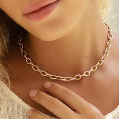 KYUNHOO 2M 18K Gold Plated Chain for Jewelry Making Pink Enamel Chain Spool | Unwelded Paperclip Chain Link Enamel Necklace Making Supplies Chunky Chains for Crafts DIY - color: Pink
