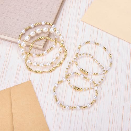 Ornaland Pearl Bracelets for Women Gold Beaded Bracelets Stackable Bracelets Set Stretch Summer Beach Jewelry for Women - style: Style A-6pcs