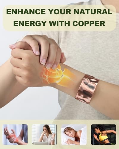 MagEnergy Copper Bracelet for Men Women, 100% Solid Copper Bracelets, Pure, Raw Handmade Hammered Copper Cuff Bangles Bracelet - color: Copper Hammered 7inch