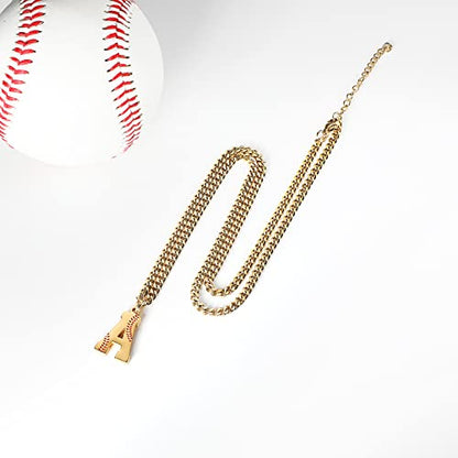 AIAINAGI Baseball Initial A-Z Letter Necklace - Men's Baseball Charm Pendant in Stainless Steel Silver Chain, 22inch Personalized Gift - style: F Letter