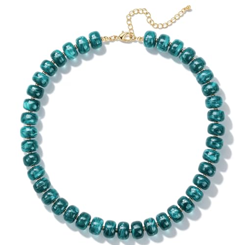 Chunky Beaded Necklaces for Women，Minimalistic Modern Jewelry | Colorful Boho Collar Necklace, Large Round Beads Resin Choker Necklace, Y2K Summer Beach Jewelry for Women - color: dark blue