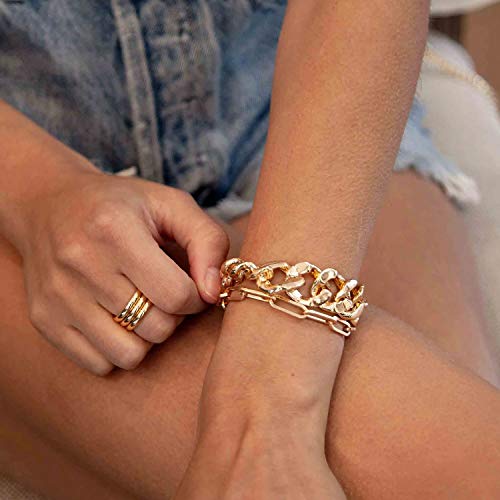 MEVECCO Dainty Oval Paper Clip Link Chain Bracelet Gold Chunky Radial Rolo Paperclip Link Bracelet 18K Gold Plated Delicate Wide Women Personalized Gift