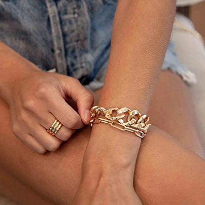 MEVECCO Dainty Oval Paper Clip Link Chain Bracelet Gold Chunky Radial Rolo Paperclip Link Bracelet 18K Gold Plated Delicate Wide Women Personalized Gift