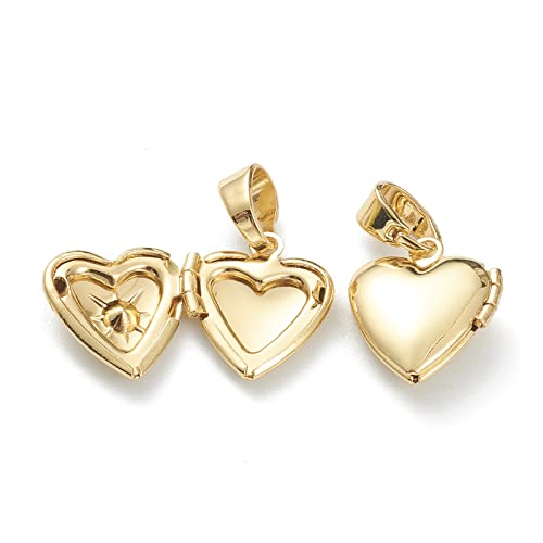 Craftdady 18K Gold Plated Brass Photo Locket Frame Pendants Charms for Necklaces Personalized Jewelry Crafts Making - size: 15x13mm Heart
