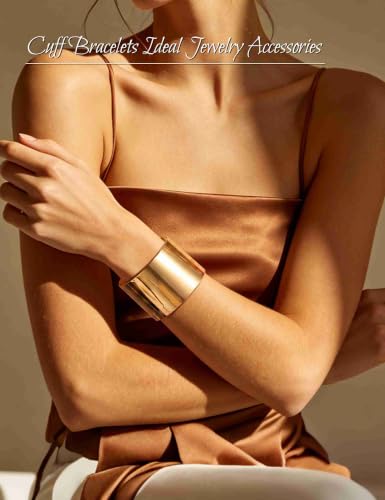 2 Pcs Gold Cuff Bangle Bracelet Set for Women Irregular Minimalist Statement Bangle Bracelets Wide Open Chunky Wire Bracelets Wrist Cuff Adjustable Hammered Bracelet - color: Gold A