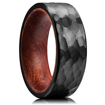 King Will Hammered 8mm Silver Tungsten Ring Hammer Men Wedding Band Comfort Fit - color: wood-black
