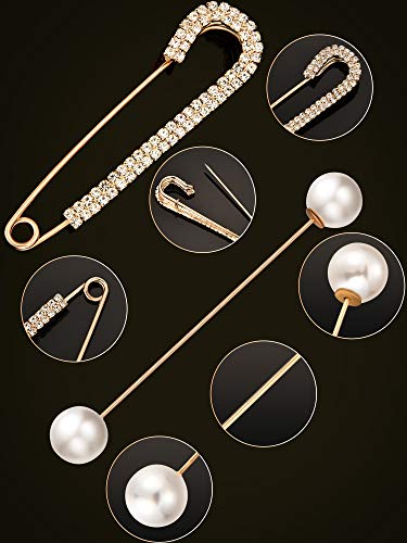 6 Pieces Women Brooch Pins Sweater Shawl Cardigan Collar Clips Retro Pearl Crystal Dress Shirt Clip for Back Cinch and Waist for Women Girl Clothing Costume Accessory