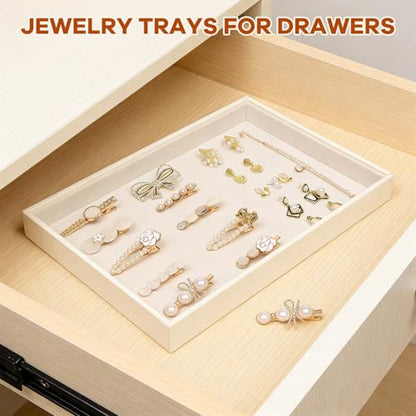 Beige Velvet Jewelry Tray for Drawers Jewelrys Display Tray Stackable Jewelry Organizer Trays for Necklace Bracelet Ring Watch (1 Pack) - color: Beige