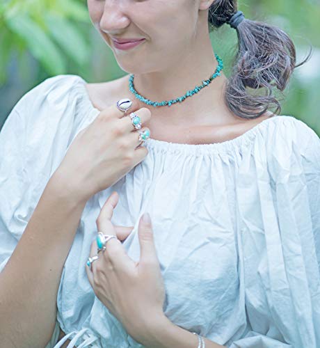 PEARLADA Turquoise Beaded Choker Necklace Chakra Stone Necklace Adjustable - color: Turquoise Chips