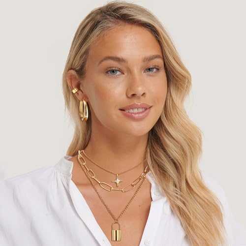 MEDOJO 93 Pcs Golden Jewelry Set for Women Costume Jewelry Pack Golden Plated Necklace Bracelet Stackable Ring Earrings Jewelry for Christmas New Year