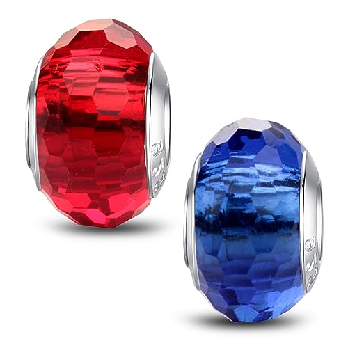 MICOO 925 Sterling Silver Charms for Bracelets,Fashion DIY Dangle Pendants Beads Simulated Birthstone Charms,Birthday Gifts for Women - color: 2 Blue and Red Charms