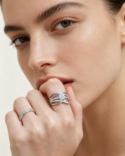 Criss Cross Engagement Ring for Women Rhodium plated 5A Cubic Zirconia Eternity Statement Wedding Band Infinity Promise Anniversary Jewelry Size 6-10 - size: 9