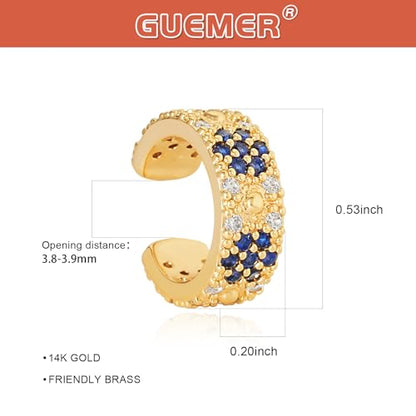 Chunky Ear Cuff Earrings for Women Single | Non Piercing, Clip On, 14K Gold Plated, Cubic Zirconia, Hypoallergenic, Jewelry Gifts - style: Blue