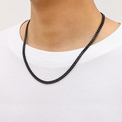Fiusem Silver Tone/Black/14K Gold Plated Chain Necklace for Men, 5mm/6mm/7.5mm/8mm/9mm Stainless Steel Cuban Link Chain Necklace, Men's Chains 18-28 Inch Jewelry Gifts - size: 20", style: 5mm black