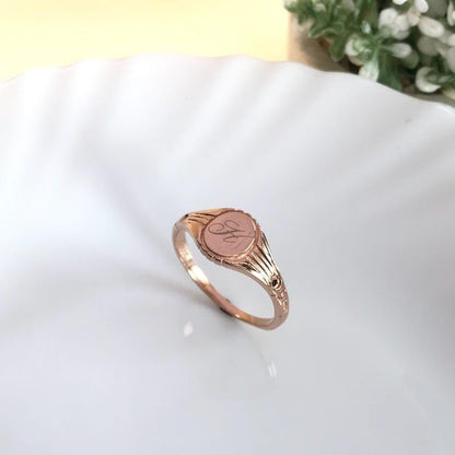 Personalized Oval Signet Ring, Custom Engraved Initials, Valentine's Gifts, Birthday Gift, Letter Engraved Signet Ring, 925 Sterling Silver - color: Rose Gold Vermeil