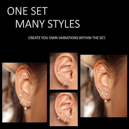 3 Pairs Mini Hoop Earrings Set Turquoise Cubic Zirconia Huggie Hoop Cartilage Earring Ear Cuff for Women (Turquoise/CZ) - color: Style A-Gold