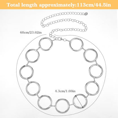 Chain Belt, Metal Belt Chains for Women, Circle Waist Chain Gold Silver Adjustable Jewelry Belts for Dresses Jeans - color: Silver
