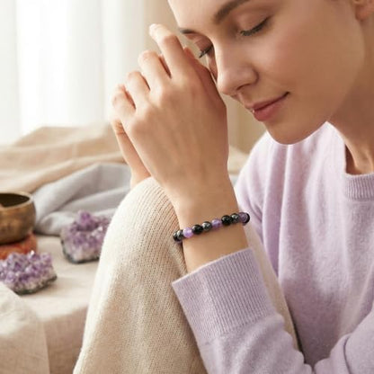 Bivei Protection Crystal Healing Bracelet | 8MM Strength Bracelet Spiritual Stretch Beaded Jewelry for Women Men Gift - color: Empathy, size: Medium 6.8-7.3 inch