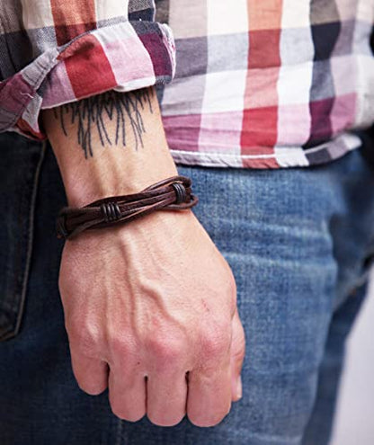 Mens Leather Bracelet Braided Brown Rustic Gift For Dad Fathers Day Cuff Wrist Band Rope Bracelet for Guys