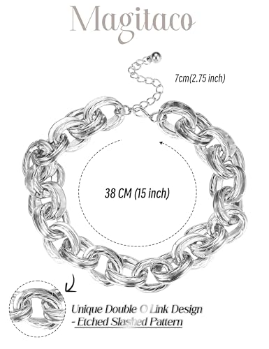 Magitaco Chunky Choker Necklace for Women, Cuban Link Chain Thick Statement Necklace, Big Double O Link Necklaces Women's Trendy Jewelry for Ladies - color: Sliver color