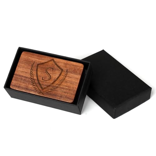 Mens Initial Cufflinks and Tie Clip A-Z Alphabet Letter Black Stainless Cuff Links Tie Bar with Engraved Walnut Wood Box Groom Groomsman Wedding Set - style: Classic-S