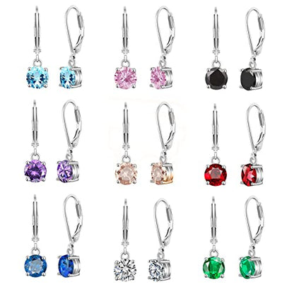 Multicolor Crystal Dangle Studs Earrings Set for Women 925 Silver Hypoallergenic Dangle Earrings Leverback Drop Earring Fashion Cubic Zirconia Leverback Stud Earring Sets Trendy Cubic Zirconia Jewelry Gifts for Women - style: 9-D-S