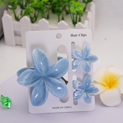 Flower Hair Clips for Women Girls Claw Clips Set Light Gray Plumeria with Marble Design Barrettes Summer Hair Clip Fashion Hair Styling Accessories for Thick Thin Hair(3Pcs: 1 Large 2 Small) - color: Light Gray