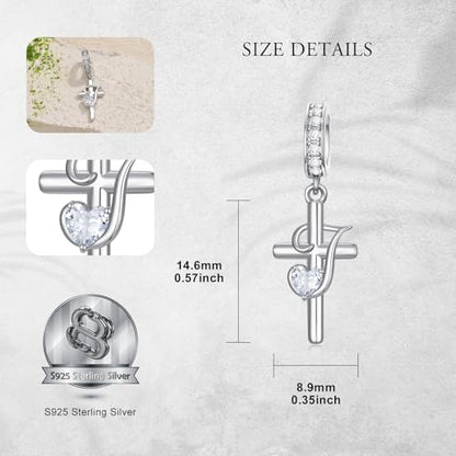 PROESS Initial Cross Charm 925 Sterling Silver Letter A B C Pendant Dangle Charm Beads for Bracelet Initial Cross Jewelry Gifts for Women - style: 10-J