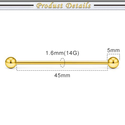 16G 14G Surgical Steel Tongue Rings Nipple Rings Industrial Piercing Jewelry Set Multi Size Straight Barbells 12mm 14mm 16mm 19mm 22mm 28mm 32mm 35mm 38mm 40mm 45mm for Women Men - color: goldtone, size: 14g,bar length 45mm