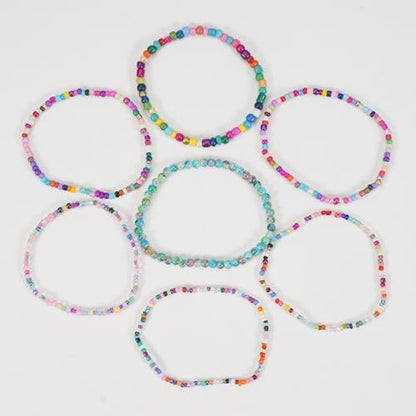 Bohemian Colorful Crystal Glass Beads Seed Beaded Bracelet Handmade Adjustable Stackable Elastic Strand Bangle for Women Summer Beach Hawaii Boho Wristbands Jewelry - color: colorful