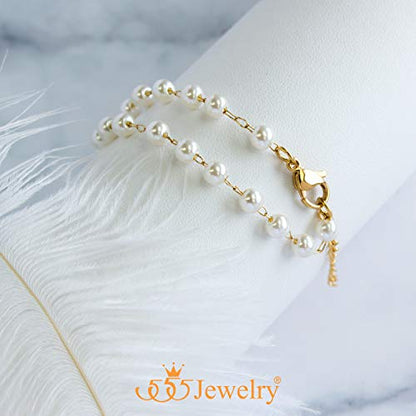 555Jewelry Extendable Pearls Beaded Charm Bracelet for Women & Ladies 7.5 Inch - color: Gold