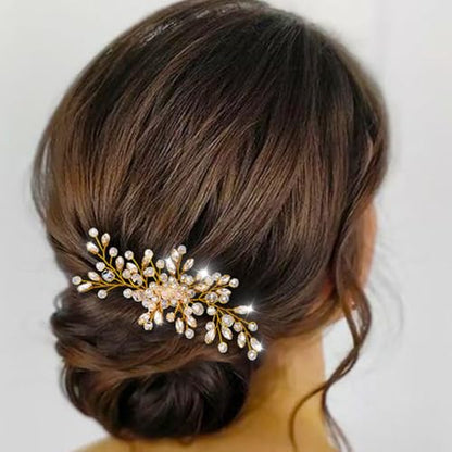 Rhinestone Hair Comb Wedding Hair Accessory for Women | Silver Bride Hair Clip Crystal Bridal Hair Piece Accessories - color: Gold