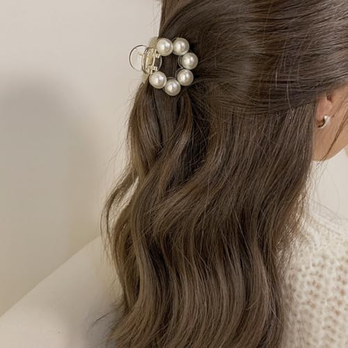 4PCS Mini Pearl Hair Claw Clips,Pearl Hair Claw Horsetail Clips Fashion Hair Accessories for Women and Girls Strong Hold Nonslip