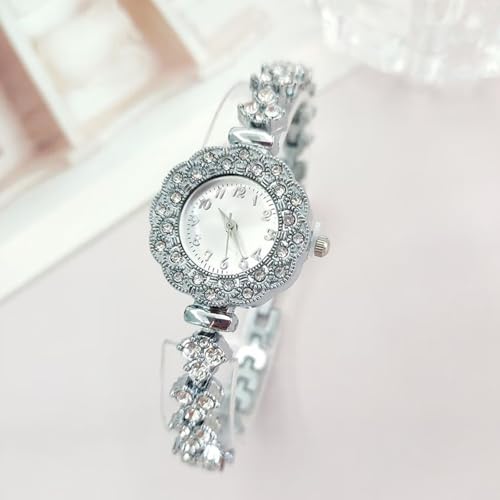 NEWITIN 5 Pieces Crystal Silver Jewelry Set for Women Watch Necklace Bracelet Earrings Bling Cubic Zirconia Wedding Jewelry Sets for Brides Bridesmaid Prom Costume Accessories