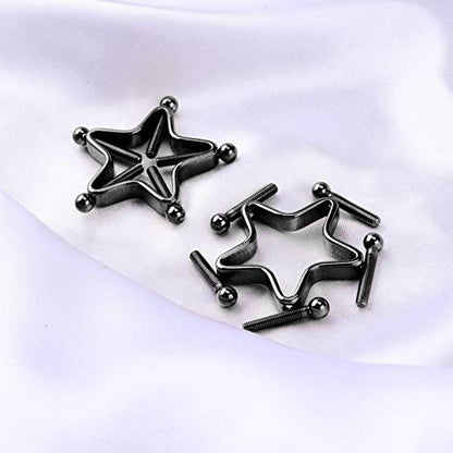 1 Pair Adults Non-Piercings Nipple Shield Adjustable Body Piercing Geometric Stars Nipple Clamp Ring Body Jewelry - color: #1 Black