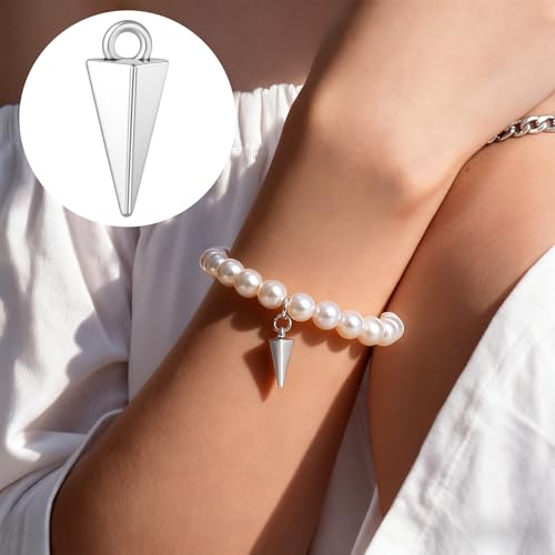 Cone Charm, Punk Style Spike Pendants with Small Hole, Glossy Gothic Dangle Cone Pendants Charm - color: Silver, alloy, 100pcs, 4 Sizes