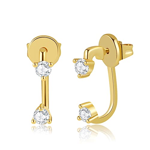 Obidos 14K Gold Plated Illusion Stud Earrings for Women | Triple Huggie Hoop Earrings for One Hole| Trendy Simple Hypoallergenic Fashion Accessories Gold Jewelry Gifts for Womens - color: CZ Ear Jacket