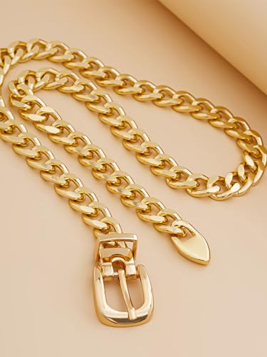 Cuban Link Chain Necklace Punk Belt Buckle Shaped Chunky Choker Necklace Statement Thick Chain Necklace Jewelry Gifts for Women Men - color: Style1-gold-long