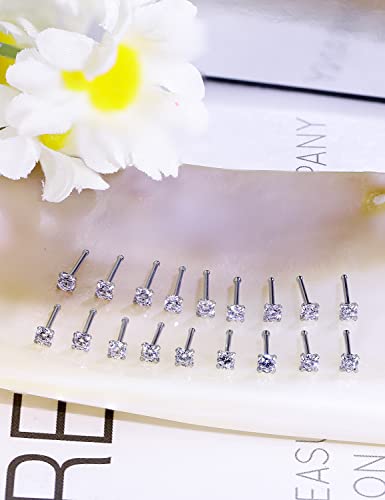 18G 20G 22G Nose Rings Studs with Cubic Zirconia 316L Surgical Steel Straight Screw L Shaped Nose Studs Piercing Jewelry for Women Men Girl CZ 1.5mm 2mm 2.5mm 3mm 20Pcs - color: A:22G Straight- Silver 2mm