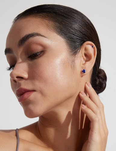 6 Pairs Stud Earrings Set, Hypoallergenic Cubic Zirconia 316L Earrings Stainless Steel CZ Earrings 3-8mm (Steel color) - color: A-013-Blue