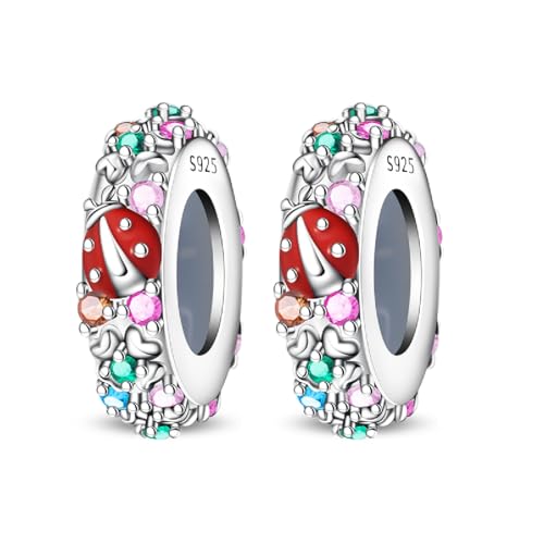 2pcs Stopper Spacer Beads for Pandora Bracelets, Sterling Silver Cross Ladybug Clip Spacer Charms For Bracelet DIY Jewelry Gift - color: Ladybug