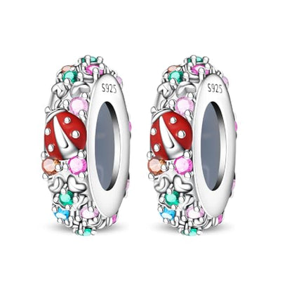 2pcs Stopper Spacer Beads for Pandora Bracelets, Sterling Silver Cross Ladybug Clip Spacer Charms For Bracelet DIY Jewelry Gift - color: Ladybug