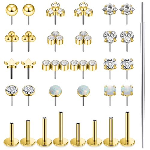 20G 18G 16G Threadless Flat Back Earrings Nose Studs 316L Surgical Steel Tragus Forward Helix Conch Cartilage Lobe Earrings Stud Medusa Labret Monroe Lip Ring Piercing Jewelry For Women Men - color: 14K Gold Filled, size: 16G-6MM/7MM/8MM/10MM Bar