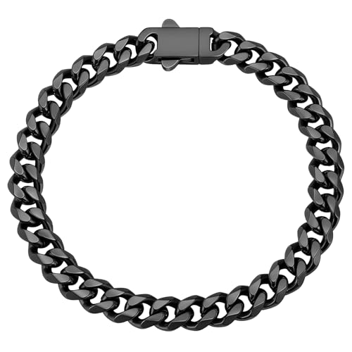 Fiusem Cuban link Mens Bracelet | 5mm/7mm/8mm Width, 7.1"/7.5"/7.9" Length Stainless Steel Bracelets for Men - color: 7mm width-black, size: 7.9 inches