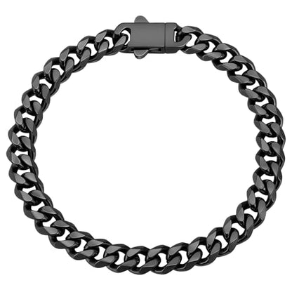 Fiusem Cuban link Mens Bracelet | 5mm/7mm/8mm Width, 7.1"/7.5"/7.9" Length Stainless Steel Bracelets for Men - color: 7mm width-black, size: 7.9 inches